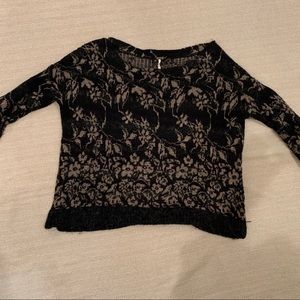 Black Free People Sweater with Tan Floral Print - Size M